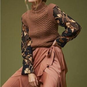 NWOT Anthropologie Current Air Floral Contrast Turtleneck Top